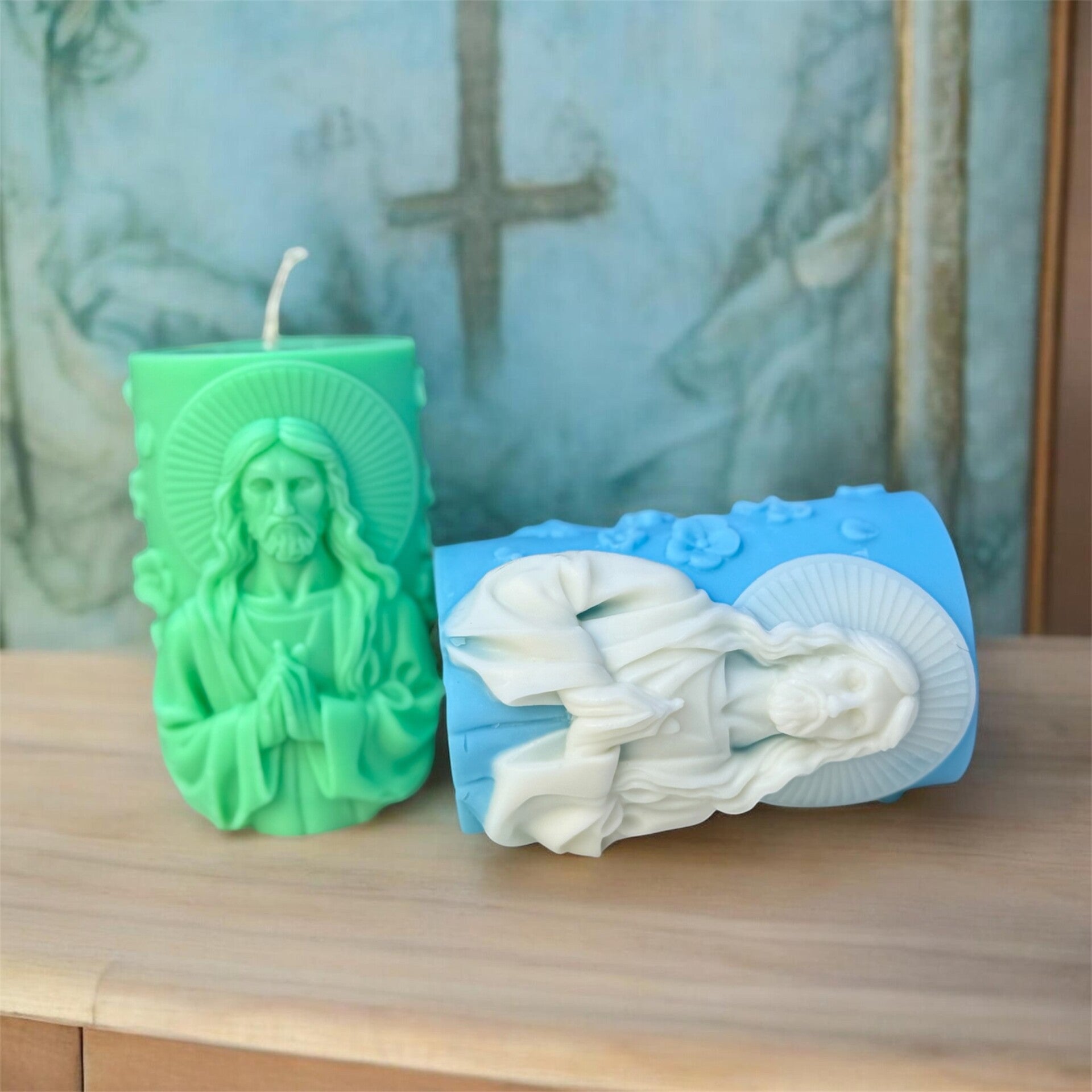 Taufkerze mit Jesus Muster