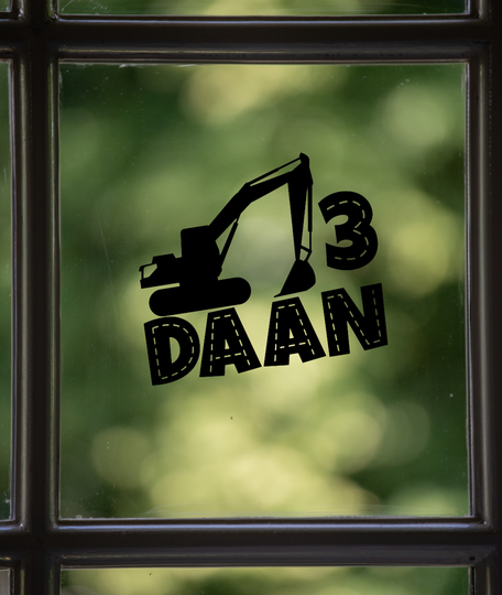 Raamsticker verjaardag graafmachine