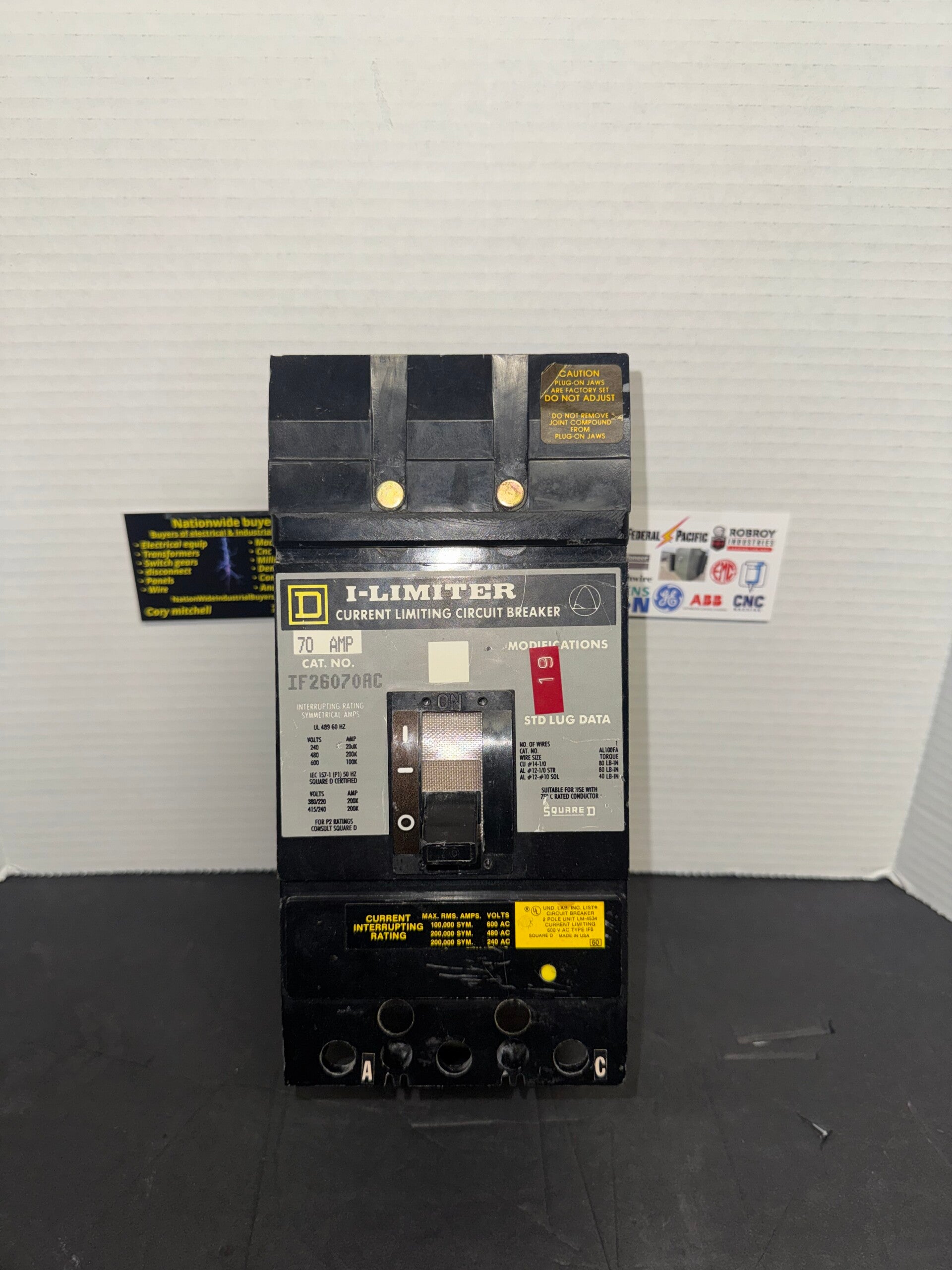 SQUARE D 2 pole 70 amp 600volt IF26070 Circuit Breaker Gray Label UA