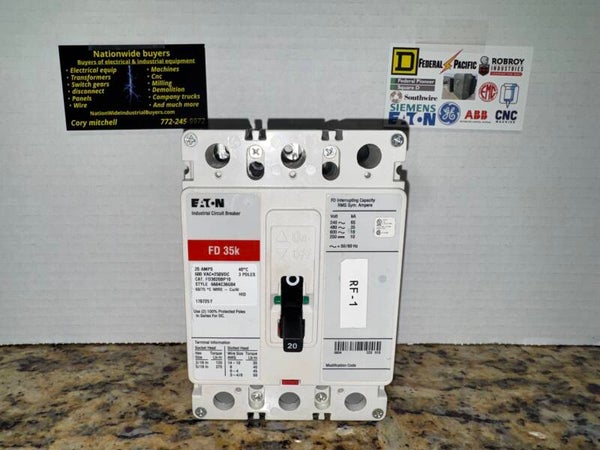EATON FD3020BP10 35k 20 Amp 3 Pole 600VAC Circuit Breaker SHIPS SAME DAY