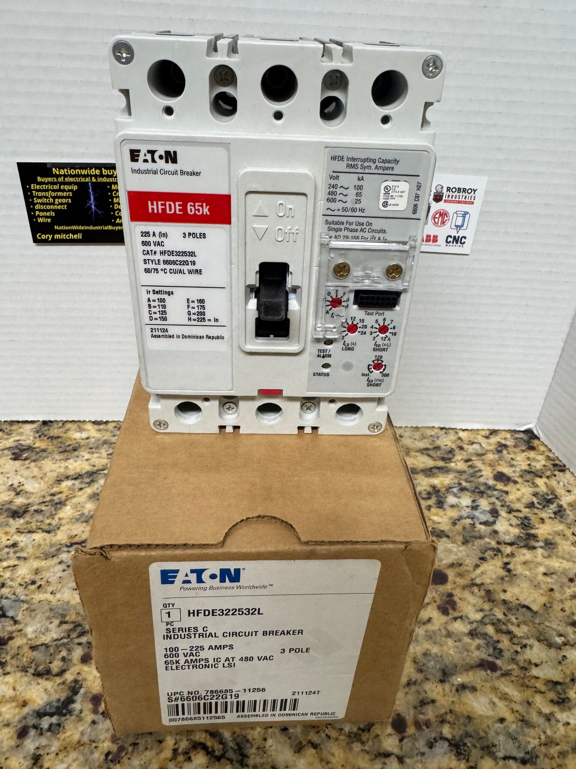 HFDE322532L EATON 225A 600V 3P  HFDE 65k  LSI INDUSTRIAL CIRCUIT BREAKER