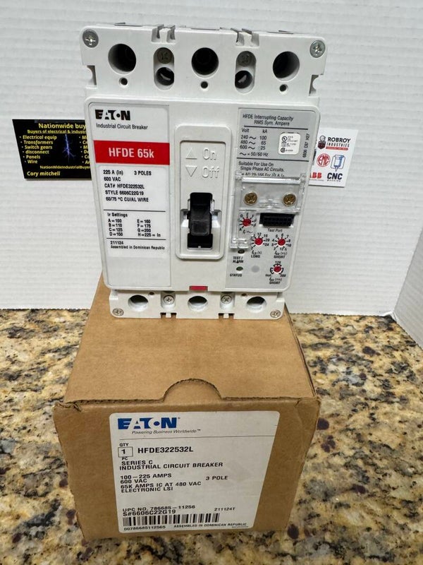 HFDE322532L EATON 225A 600V 3P  HFDE 65k  LSI INDUSTRIAL CIRCUIT BREAKER