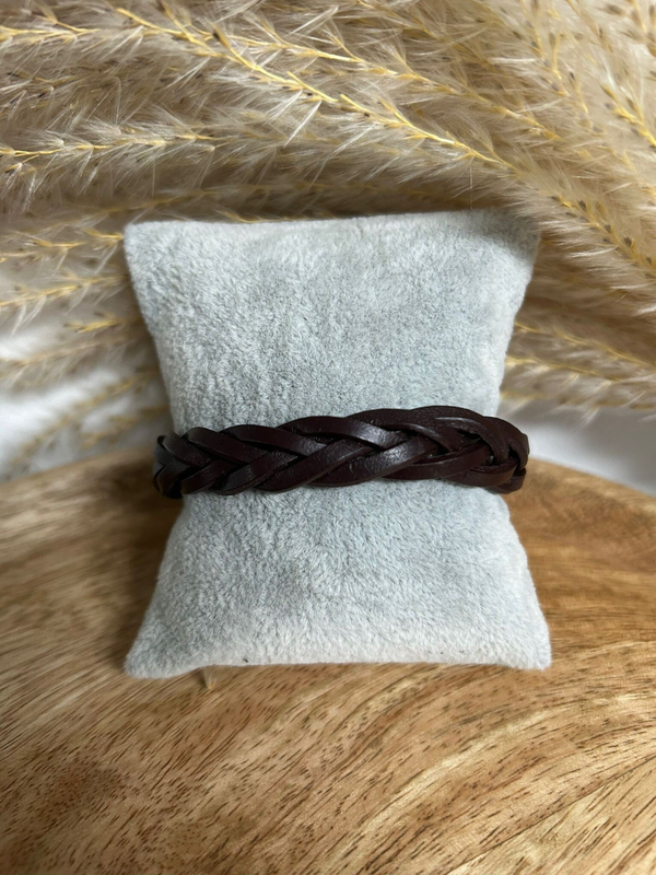 Imitatie lederen armband vlecht bruin