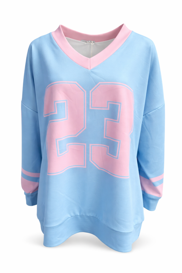 Sweater 23 Blauw/Roze ( PLUS)