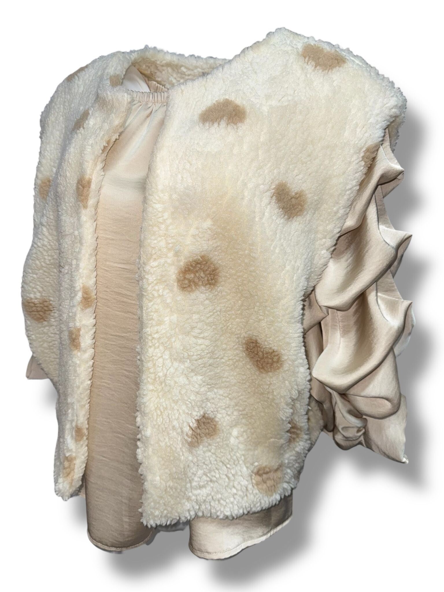 Teddy Gilet Hartjes Ecru