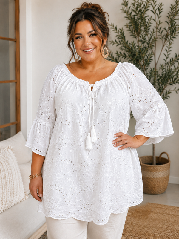 Broderie blouse Wit Plus-Size