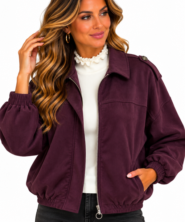 Suedine jasje Merel Aubergine