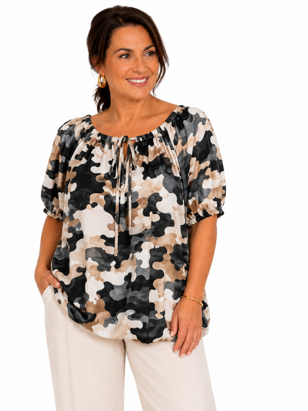 Ballon blouse Army Zwart