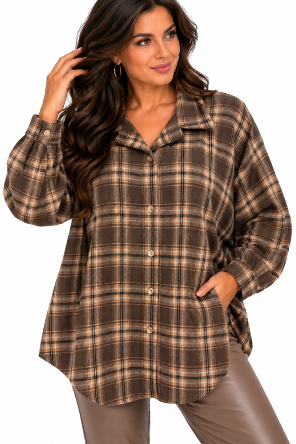 Ruit blouse Bruin