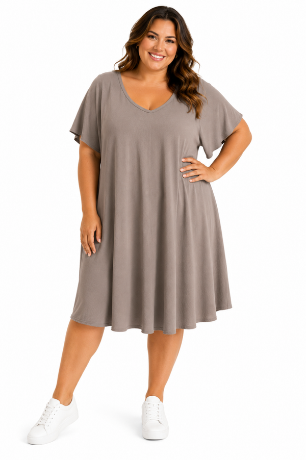 Plus-size jurk Paula Taupe