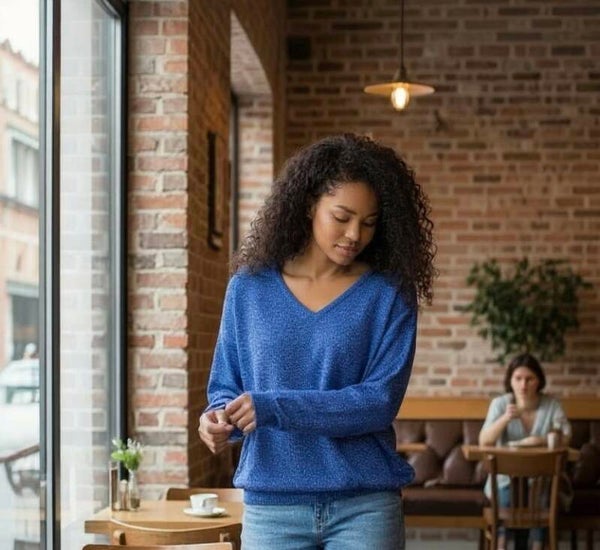 Dungebreid truitje Brigitte kobaltblauw