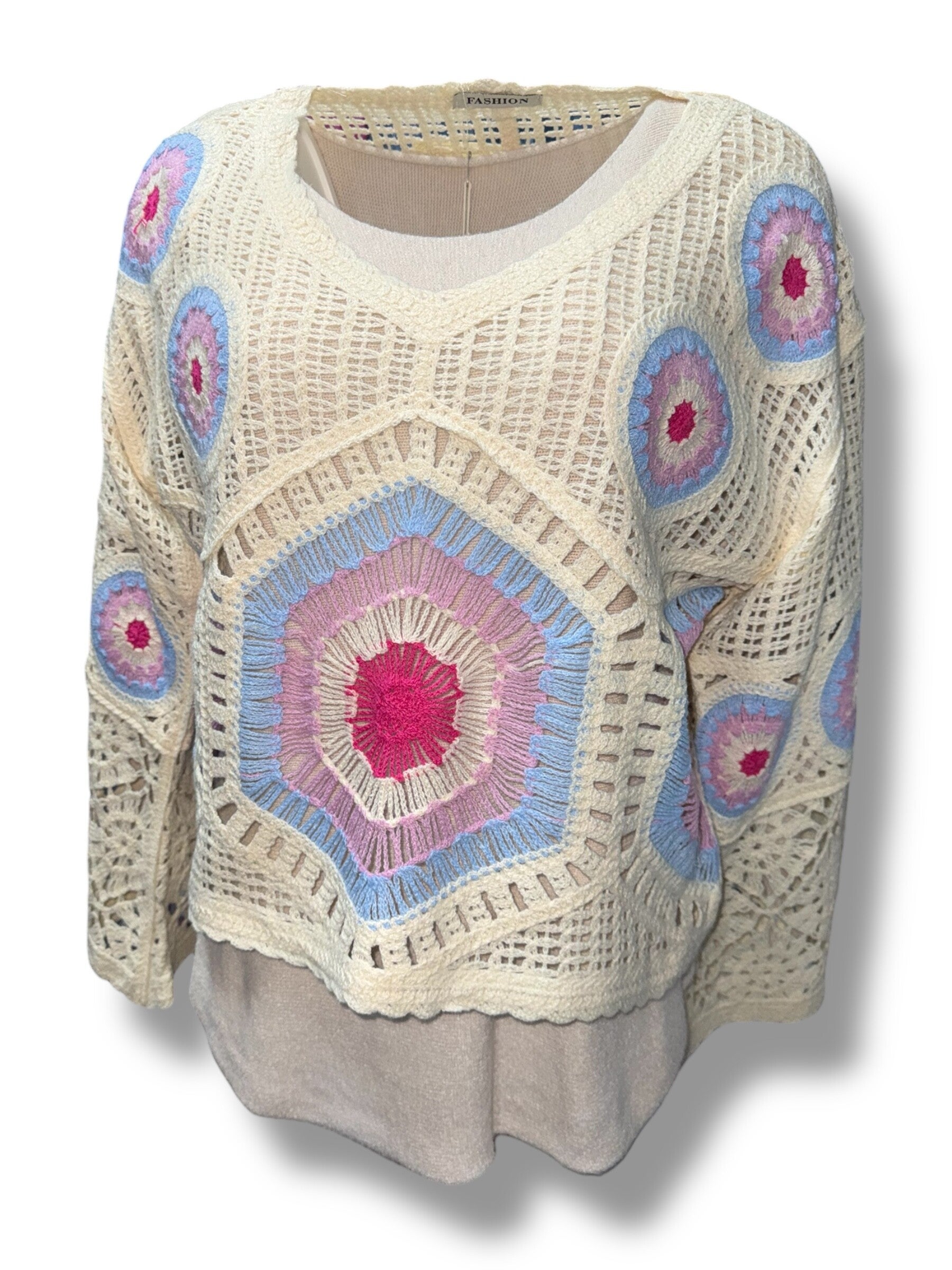 Gehaakt Shirt Pearl Blauw/Roze