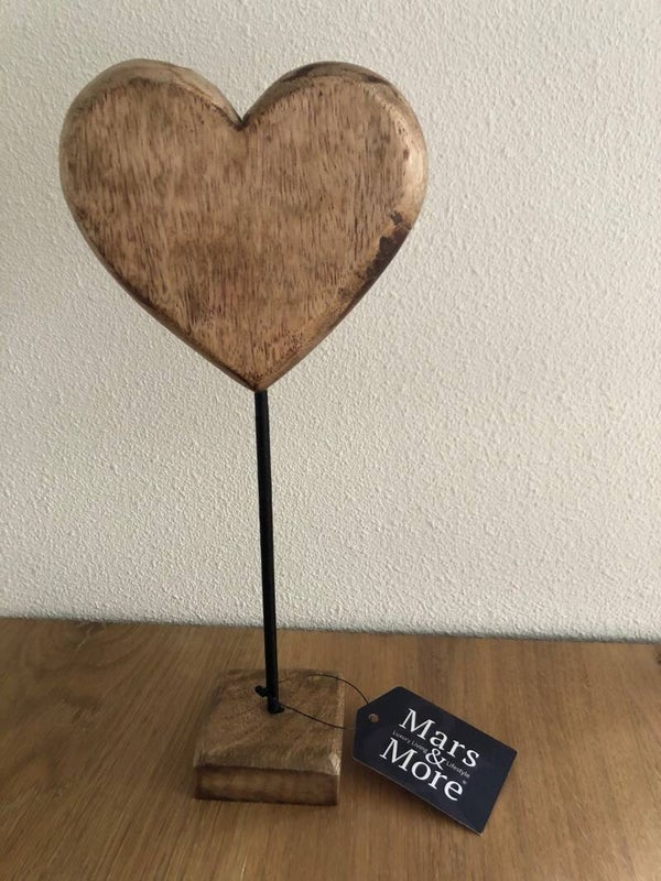 Staand hart mango hout 27cm