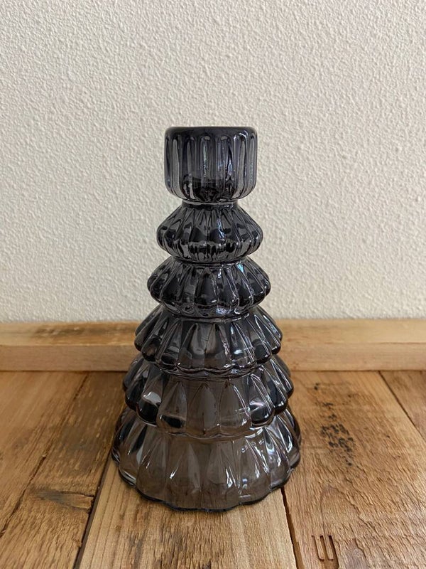 Glazen kandelaar grijs