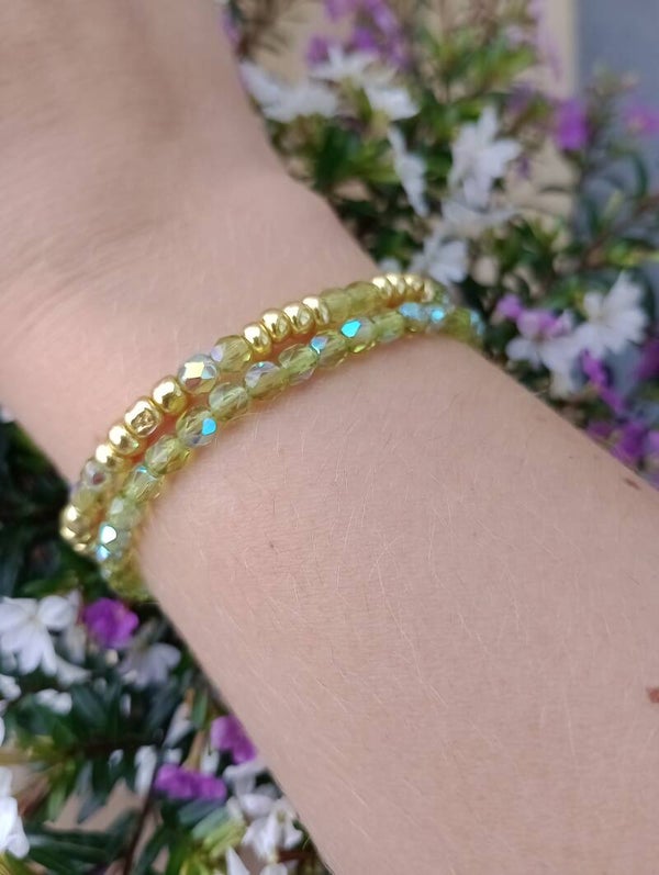 Set groen / goud glaskralen