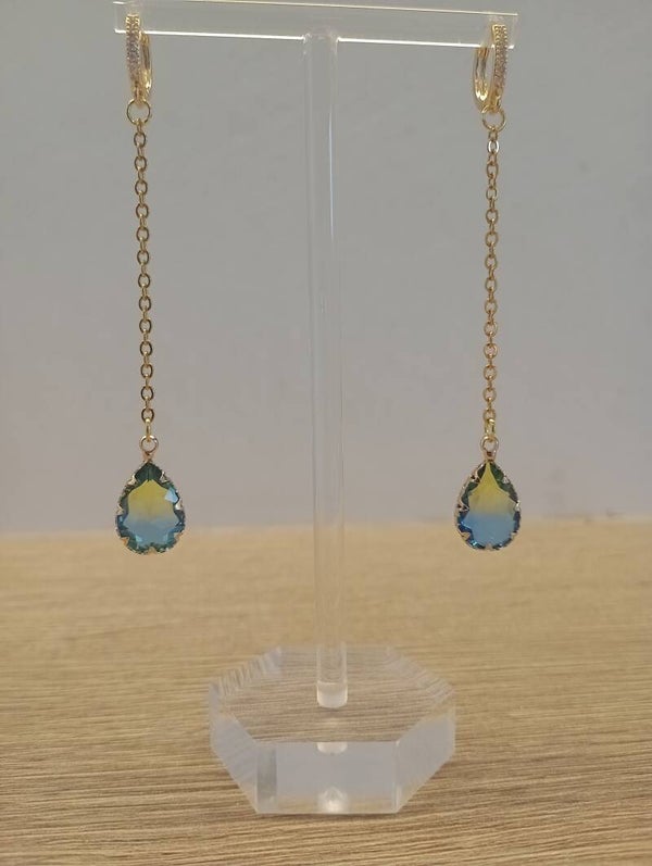 Lange oorbellen blauw/groene druppel