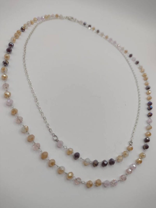 Ketting dubbel peche/paars/beige