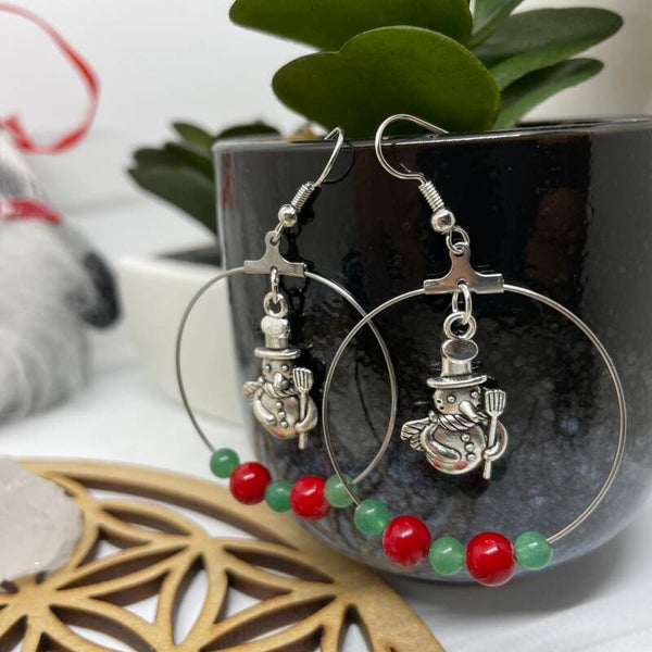 Boucles d'oreilles bonhomme de neige anneaux
