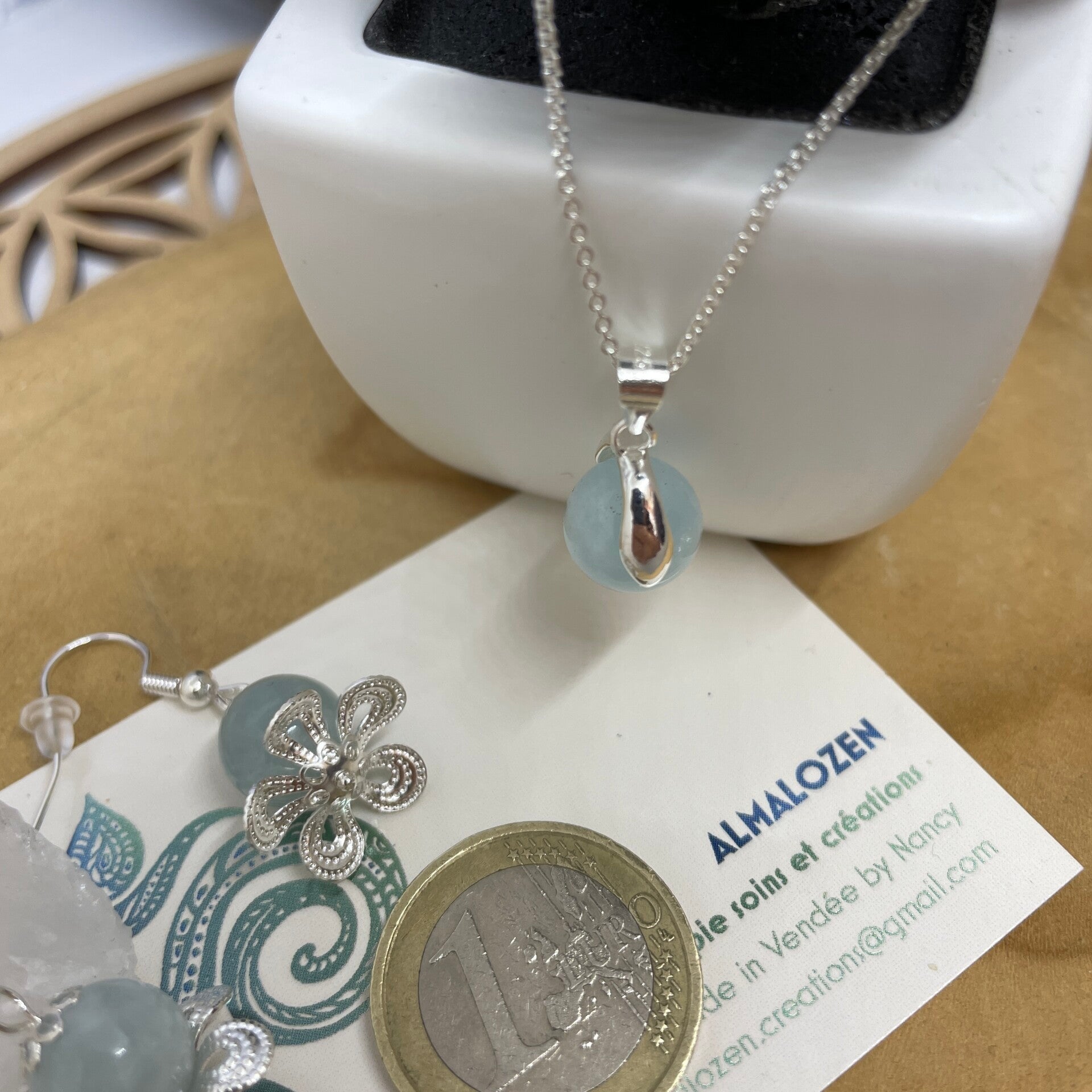 Parure collier & boucles Aigue-Marine