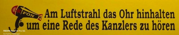 Kanzlerrede . Föhn ist mit Absicht als Gag falschgeschrieben