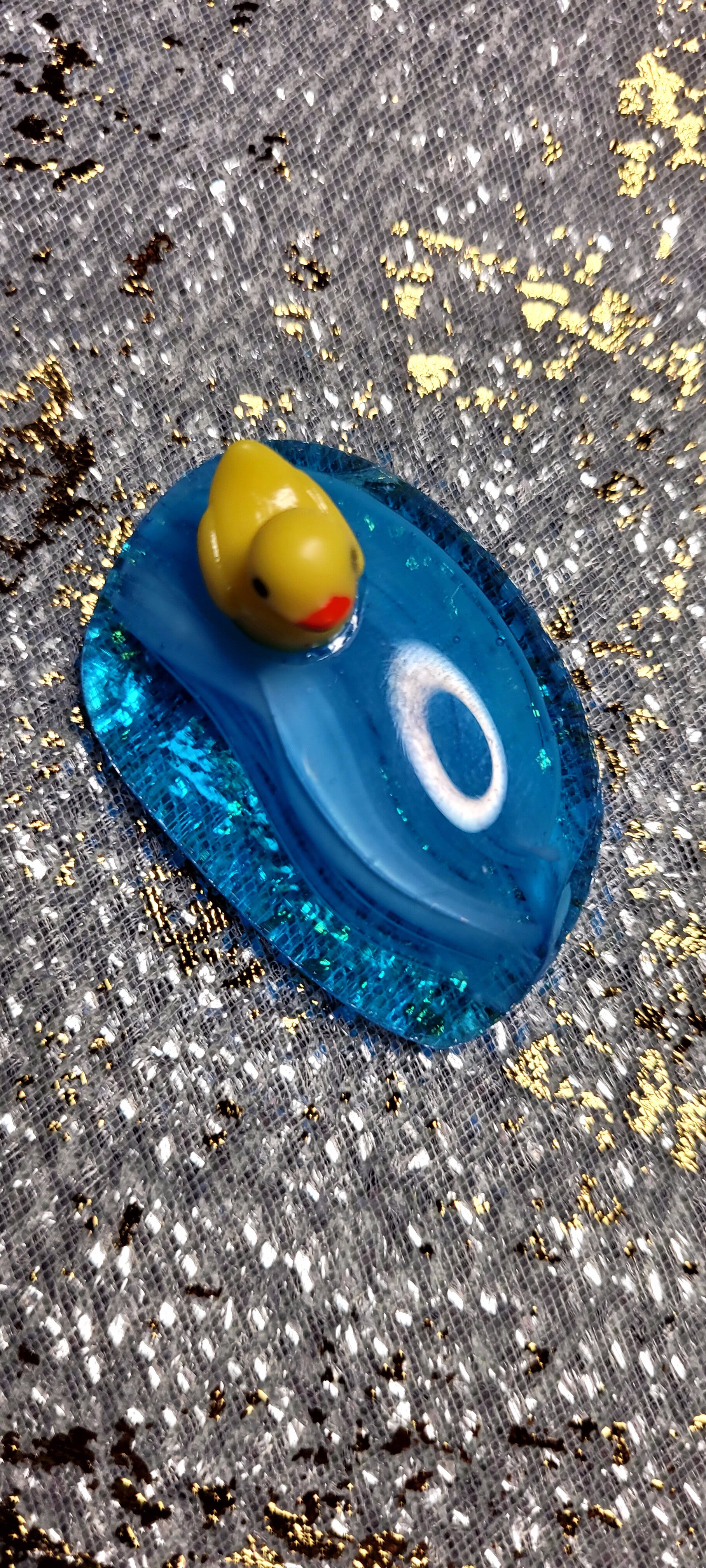 Enchanted Pebble- Large Rubber Duck on Blue