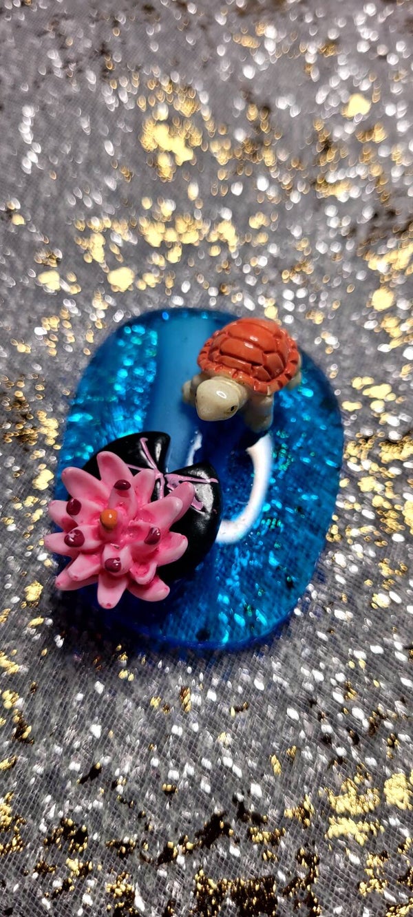 Enchanted Pebble-Large Turtle with Pink Lilypad