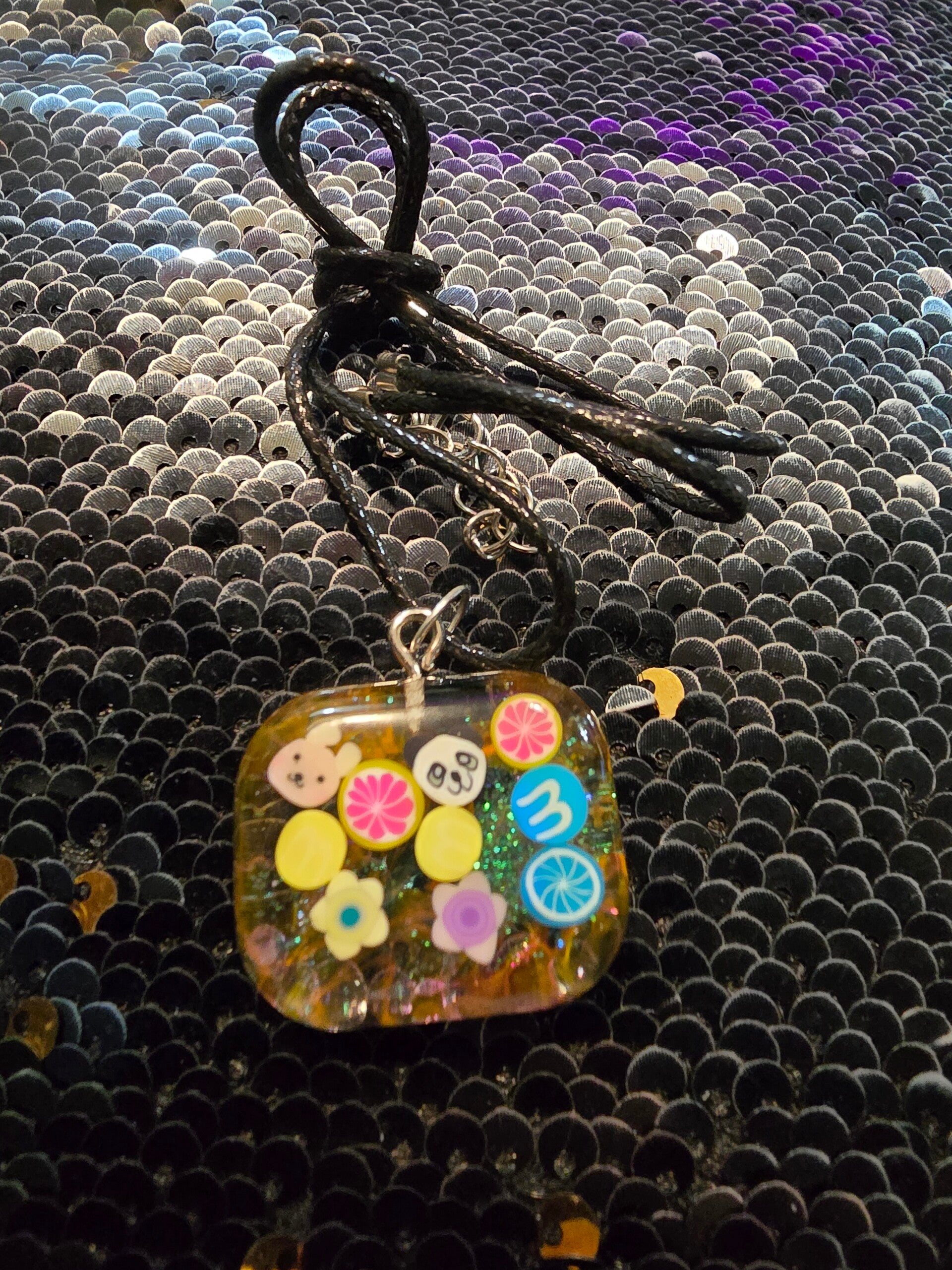 Resin Fimo Slices Rectangle Custom Pendant Necklace