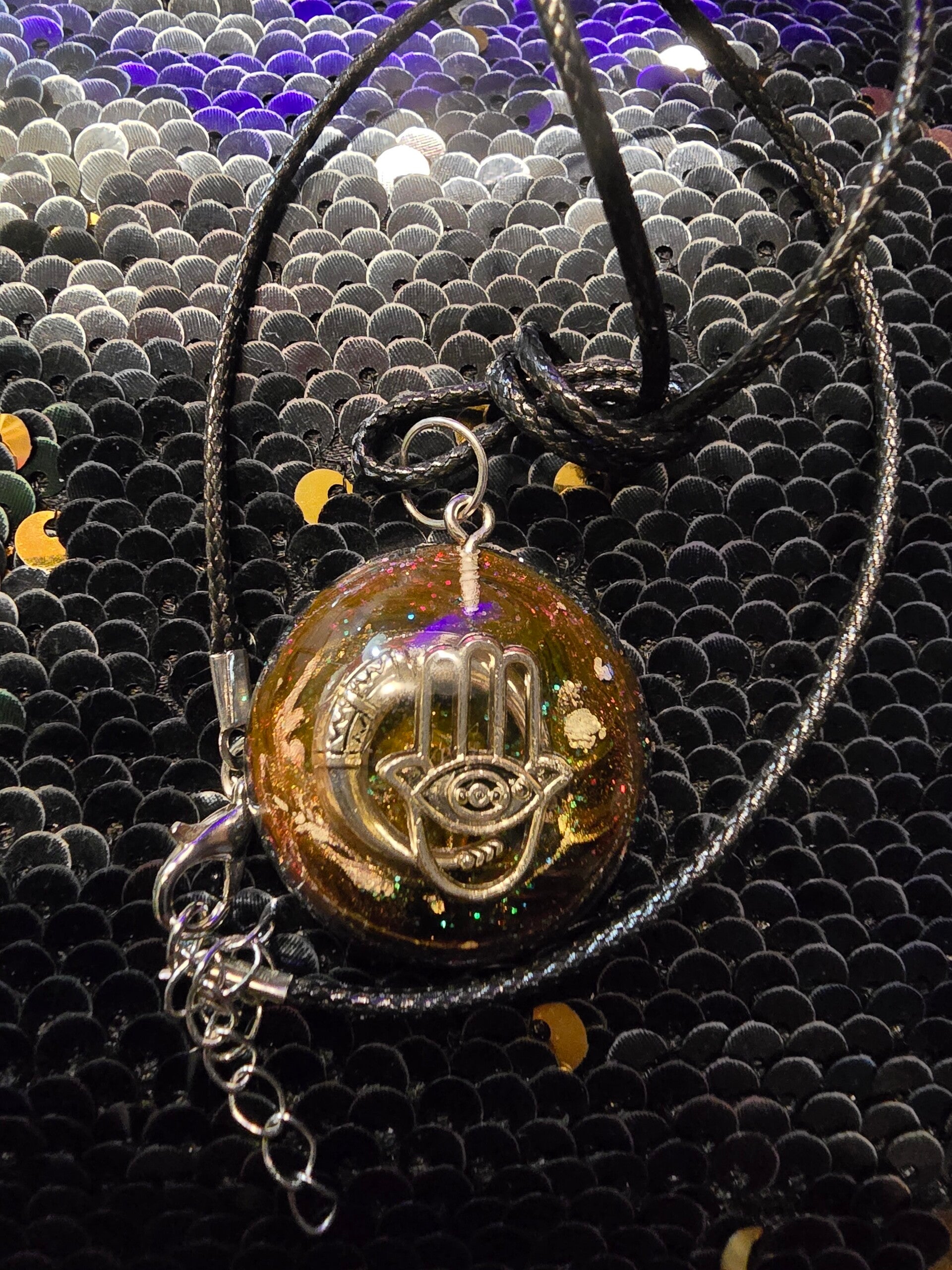 Resin Hamsa Hand Round Custom Pendant Necklace