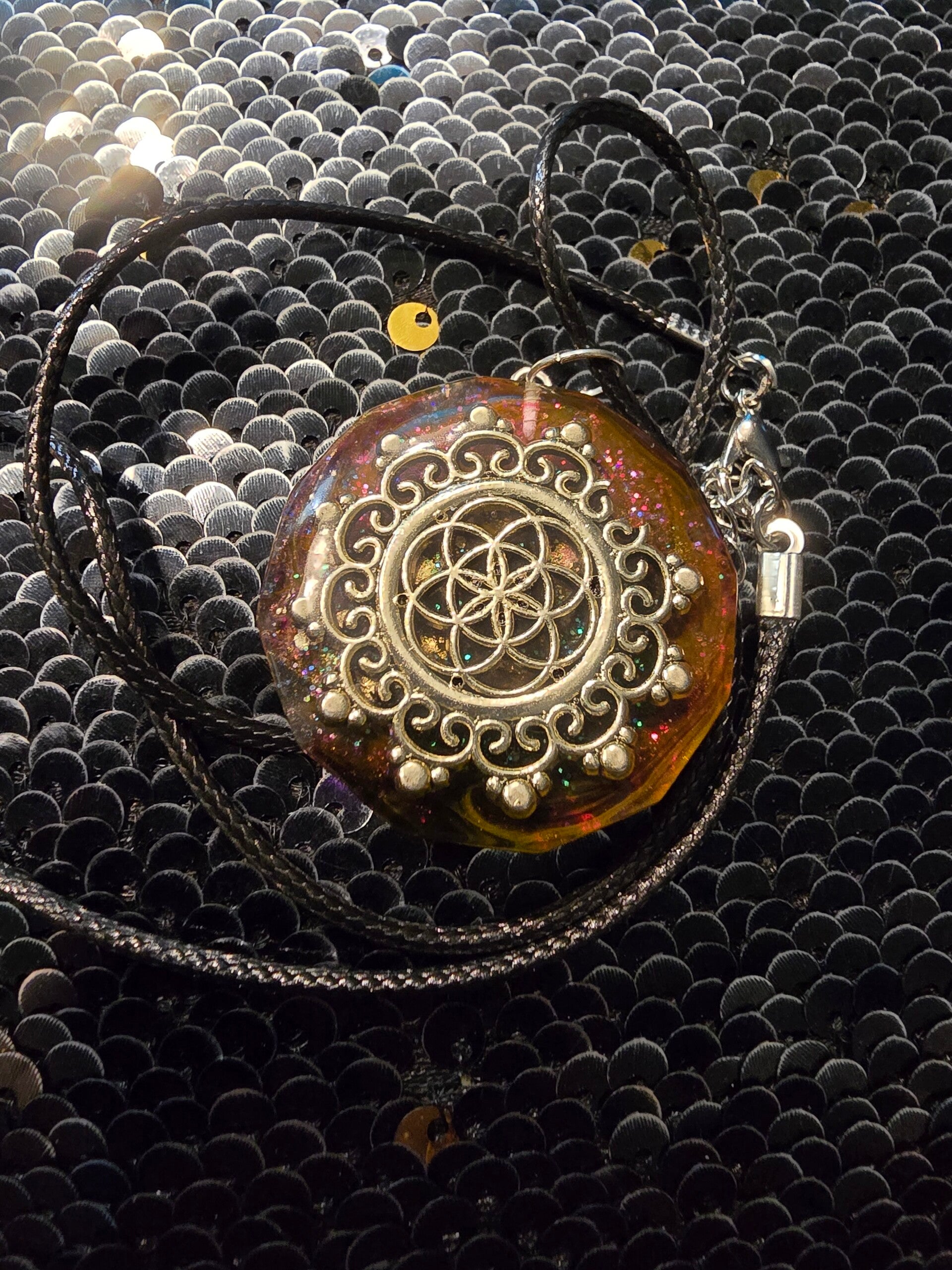 Resin Silver Seed of Life Mandala Custom Pendant Necklace