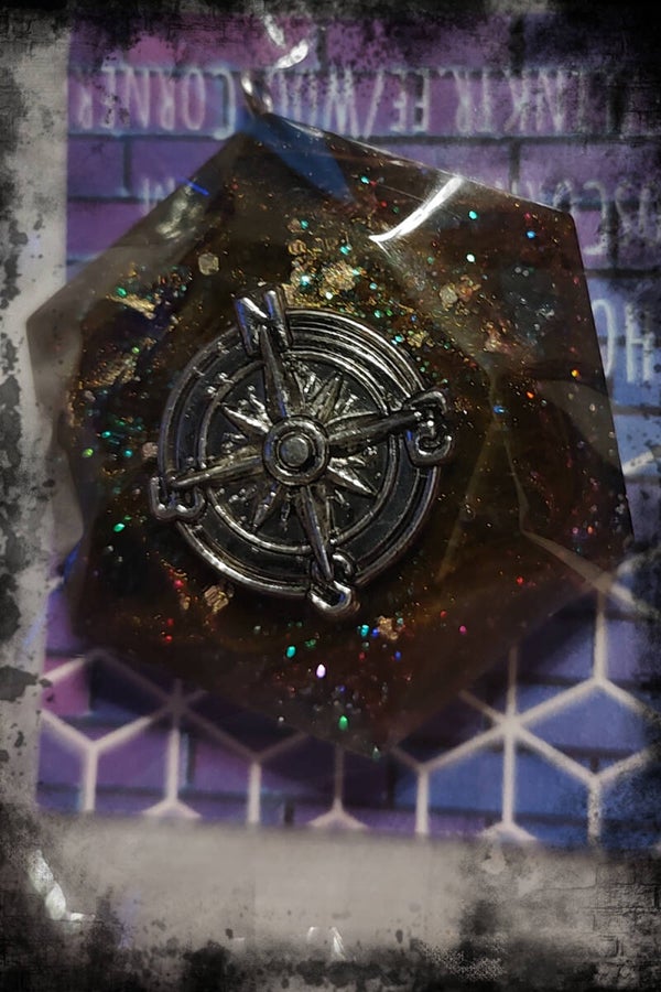 3D Hexagon Compass Custom Resin Pendant Necklace Charm