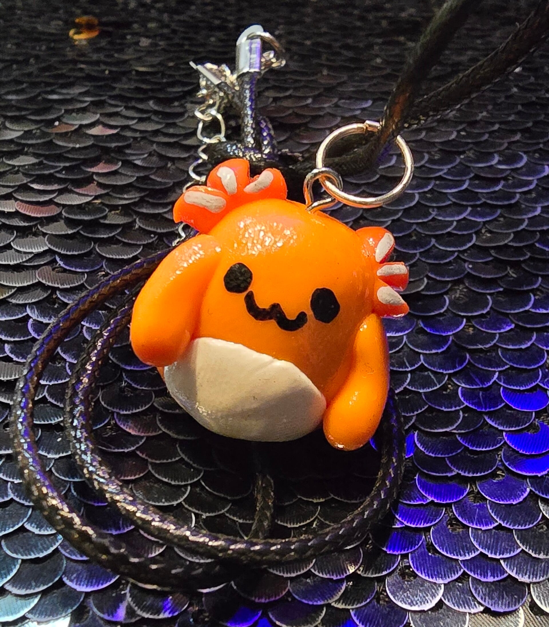 Handmade Polymer Clay Orange Axolotl Squish Kawaii Necklace