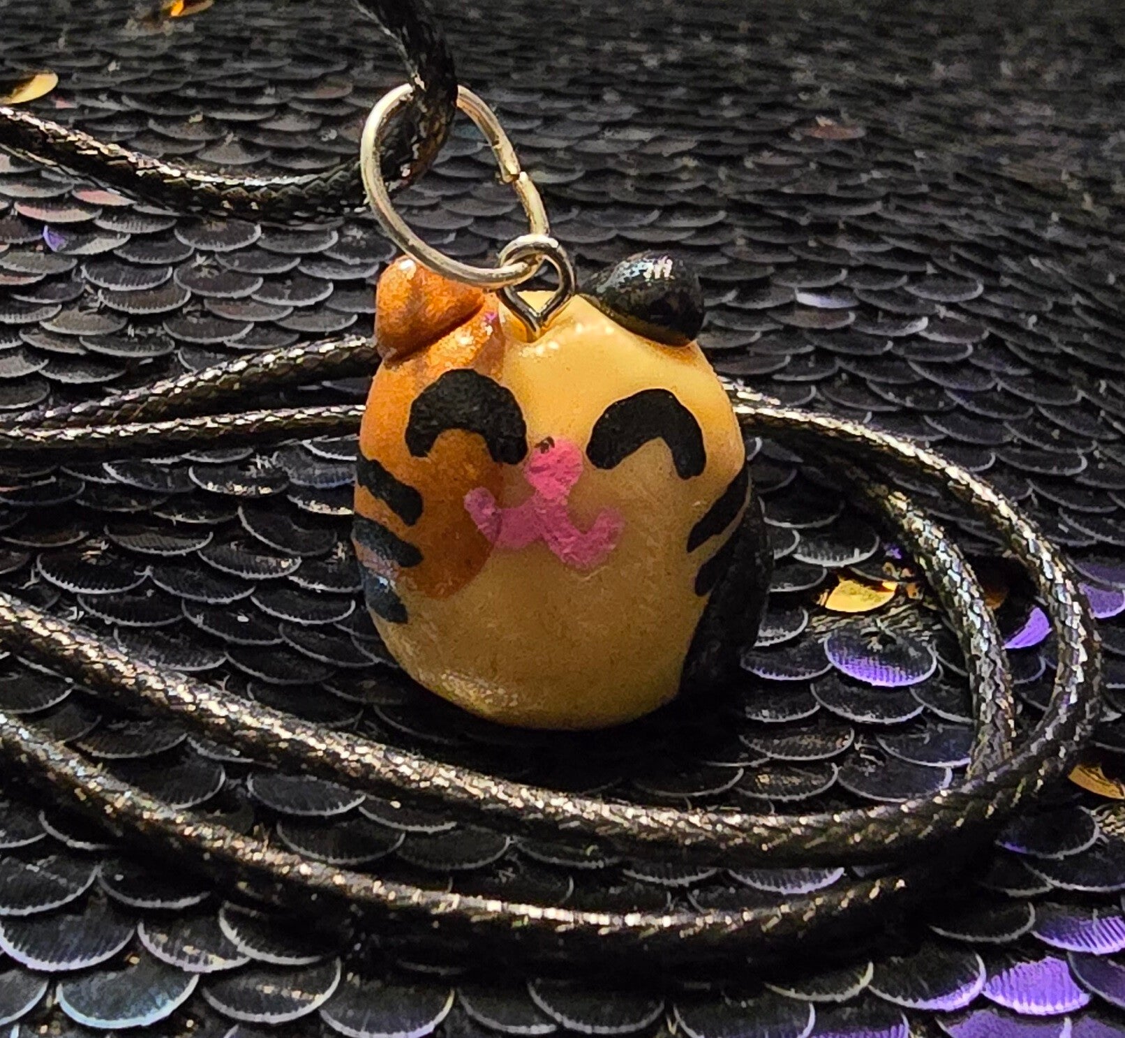Handmade Polymer Clay Calico Cat Squish Kawaii Necklace *slight flaw*