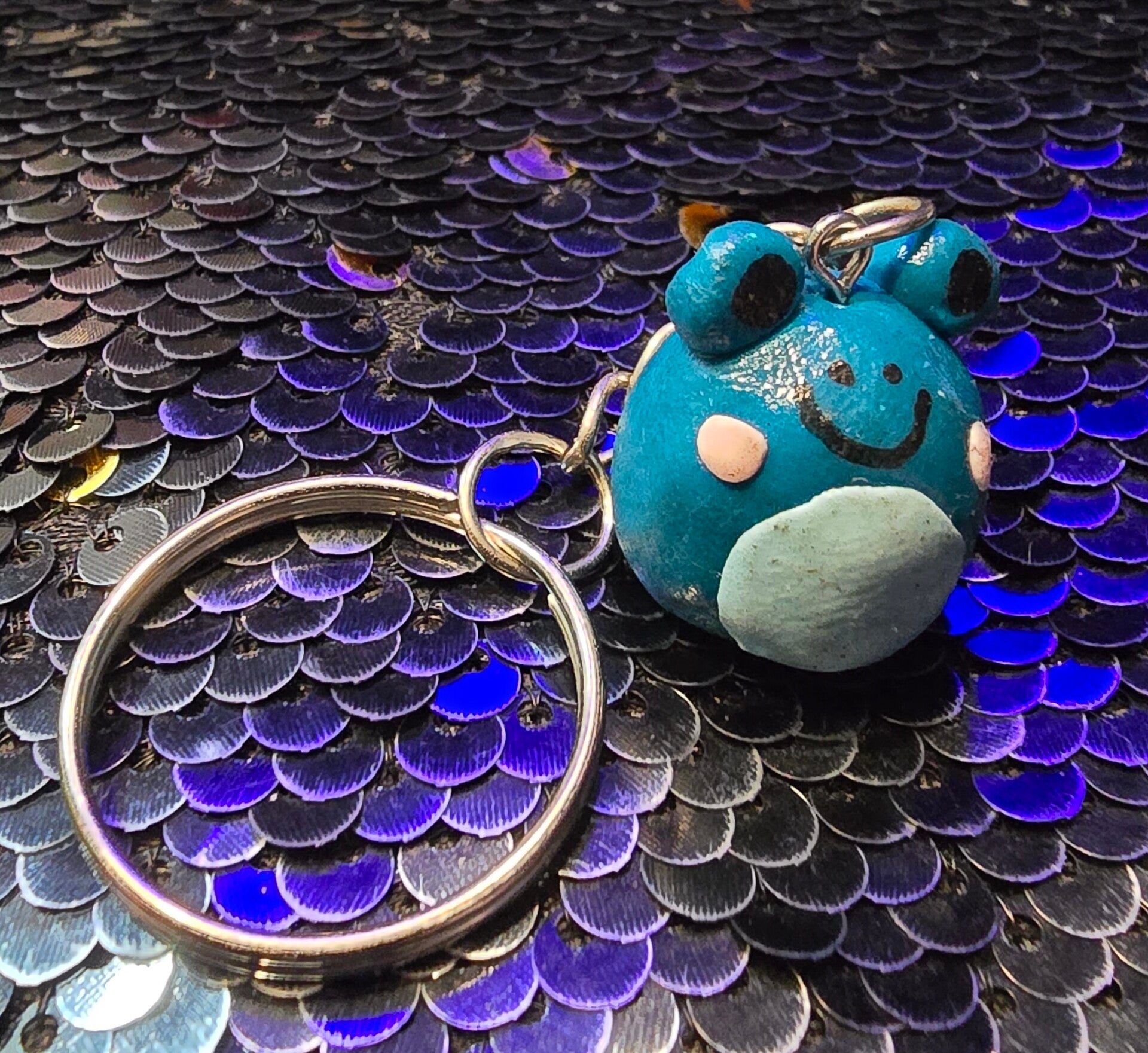 Handmade Polymer Clay Blue Frog Squish Kawaii Keychain