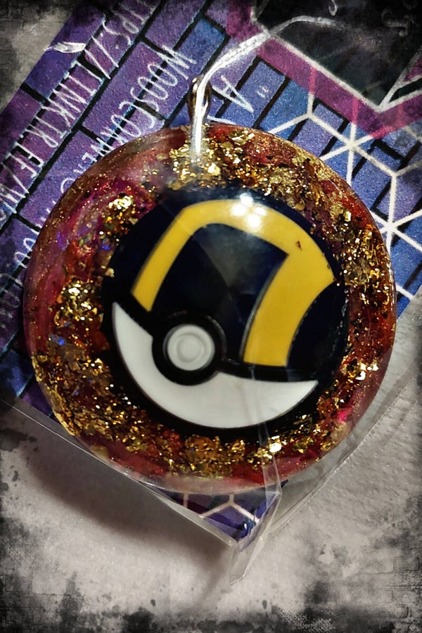 Large Pokemon Round Ultra Ball Pokeball Custom Resin Pendant Necklace Charm