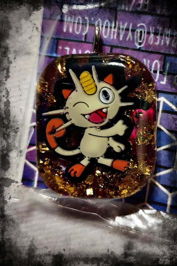 Meowth Pokemon Medium Rectangle Custom Resin Pendant Necklace Charm