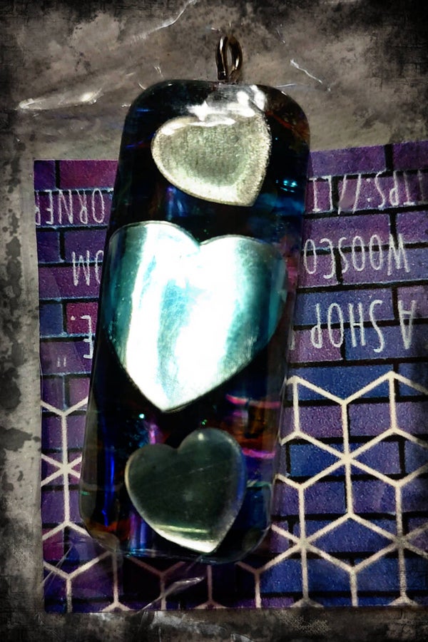 Rectangle Triple Heart Custom Resin Pendant Necklace Charm