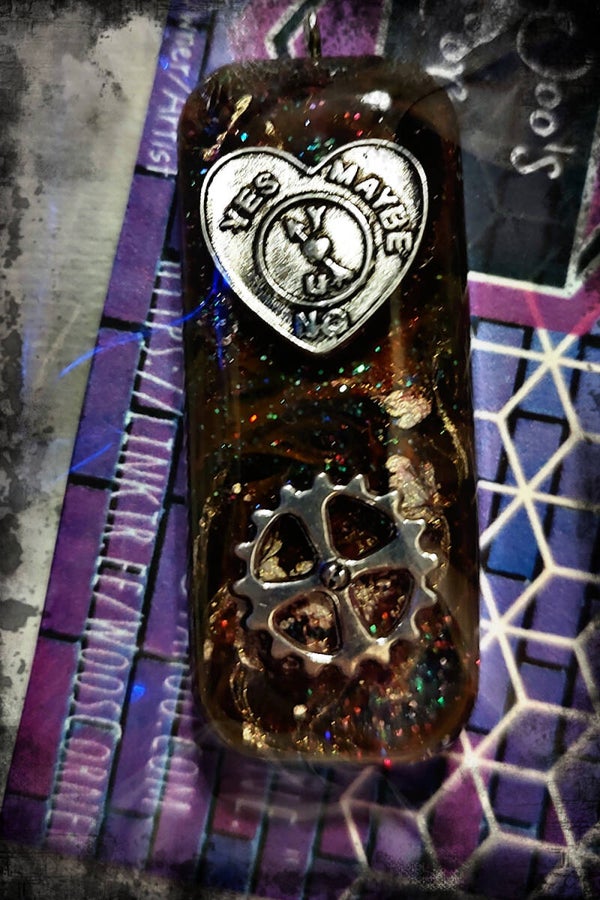 Rectangle Yes No Maybe Gear Custom Resin Pendant Necklace Charm
