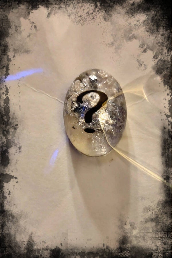 Small Black Oval Question Mark Custom Made Resin Collector Pin