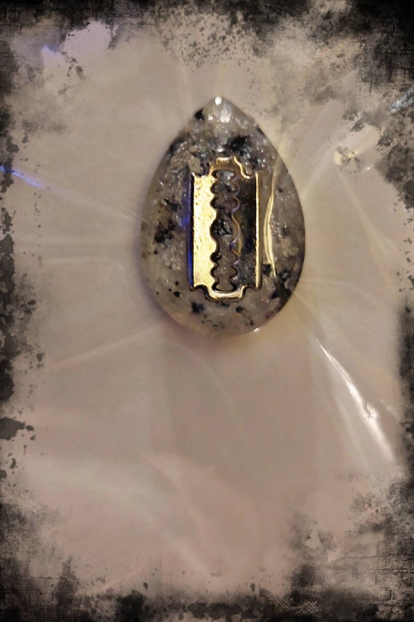 Small Oval Razor Blade Custom Made Resin Collector Pin