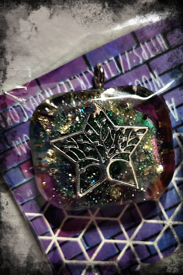 Square Tree of Life Star Custom Resin Pendant Necklace Charm