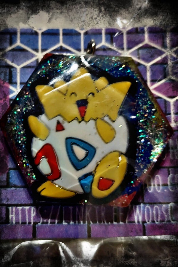 Togepi Pokemon Hexagon Custom Resin Pendant Necklace Charm