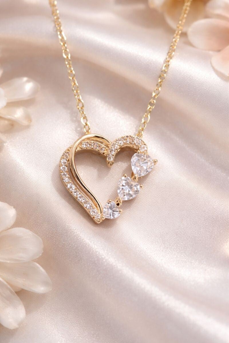 Collier Cœur Éternel – Pendentif cœur serti femme, acier inoxydable doré – Cadeau femme élégant