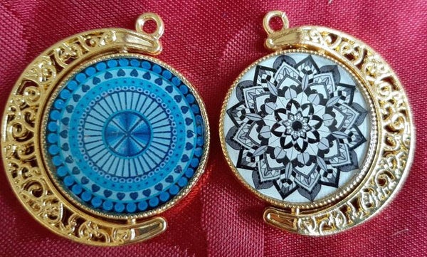 Dubbelzijdige Hanger "Mandala Zilver-Blauw"