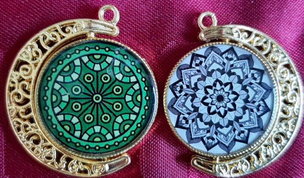Dubbelzijdige Hanger "Mandala Zilver-Groen"