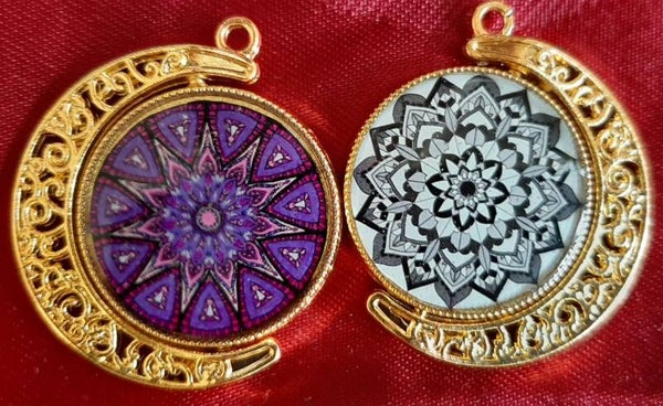 Dubbelzijdige Hanger "Mandala Zilver-Paars"