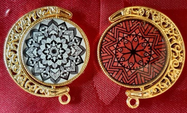 Dubbelzijdige Hanger "Mandala Zilver-Rood"