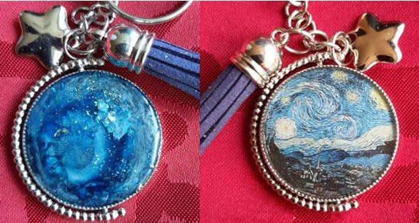 Dubbelzijdige sleutel- en tashanger "Vincent van Gogh - Sterrennacht"