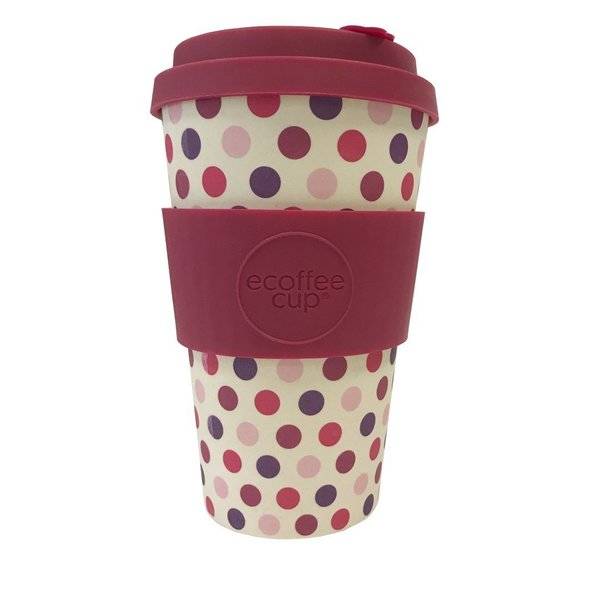 Ecoffee cup PINK POLKA 14oz