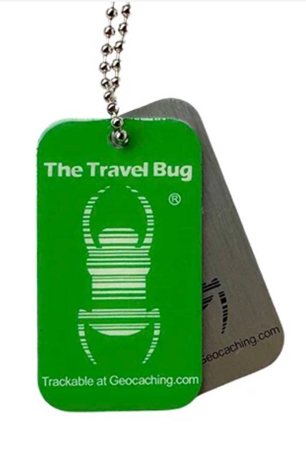 Geocaching QR Travel Bug® - Green, Blue Black and white with Glow in the Dark