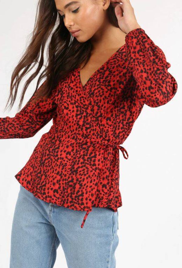 Leopard wrap blouse